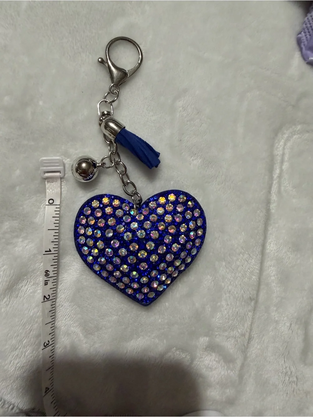 Blue Rhinestone Heart Key & Card Holder Charm